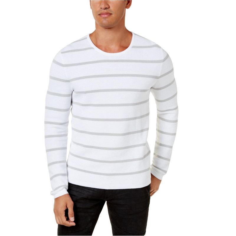 I.N.C International Concepts Mens Textured Stripe Pullover Sweater, whitepure, XX-Large