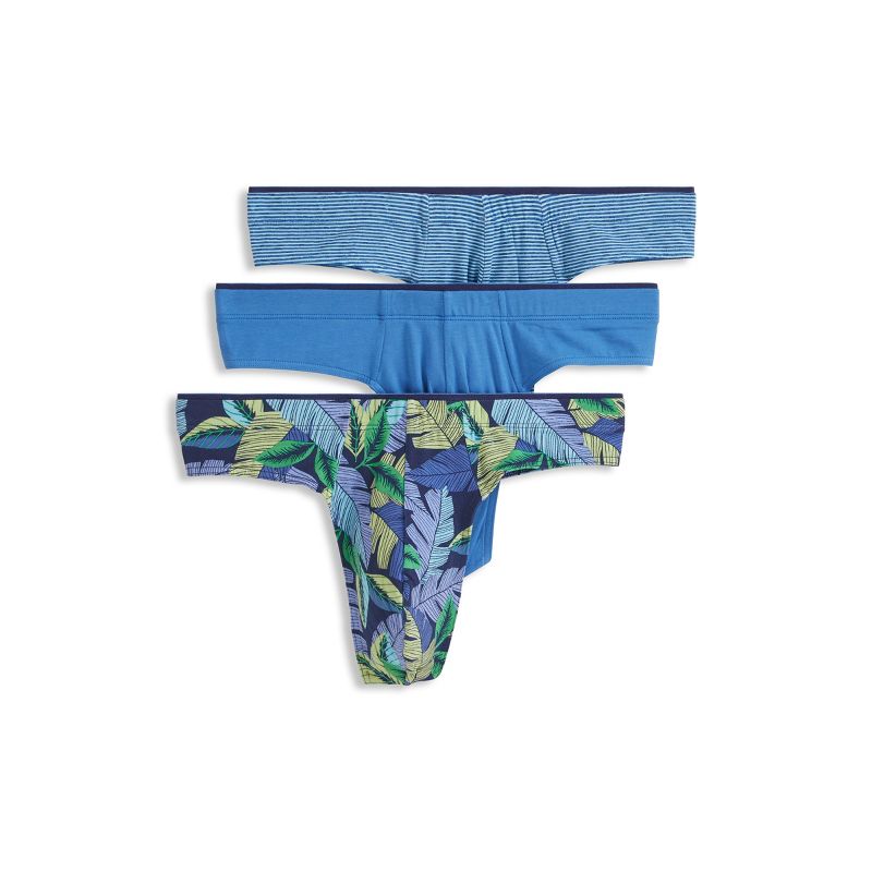 Jockey Men's True Style Thong - 3 Pack S Fanning Flora/True Blue/Frolic Stripe