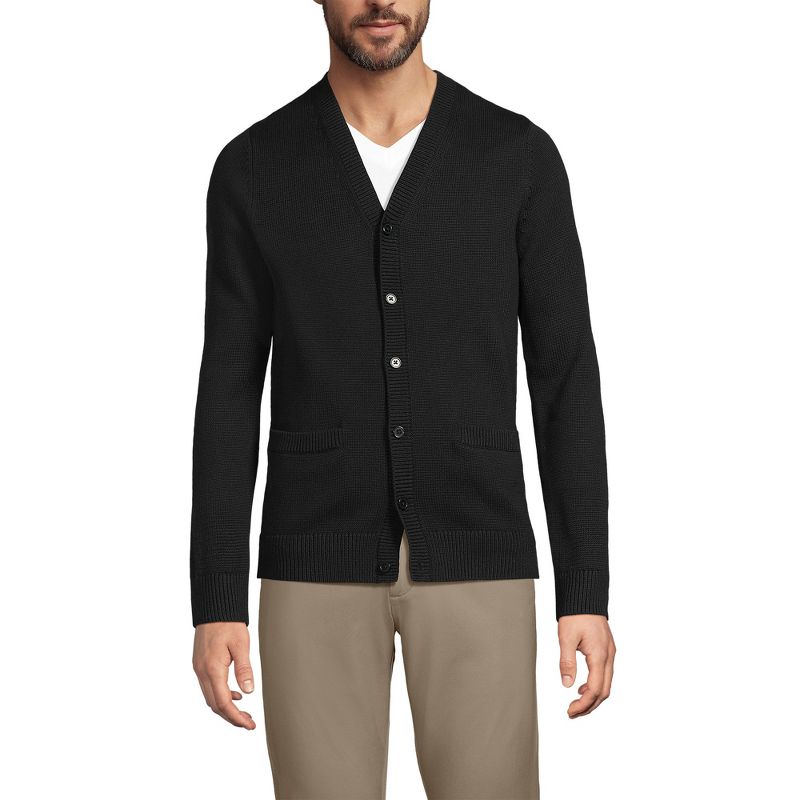 Lands' End Men's Cotton Modal Button Front Cardigan Sweater - Large - Black