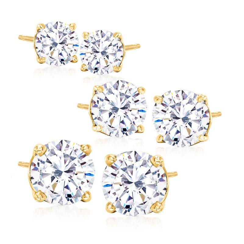 Ross-Simons 6.00 ct. t.w. CZ Jewelry Set: 3 Pairs Of Stud Earrings in 18kt Gold Over Sterling
