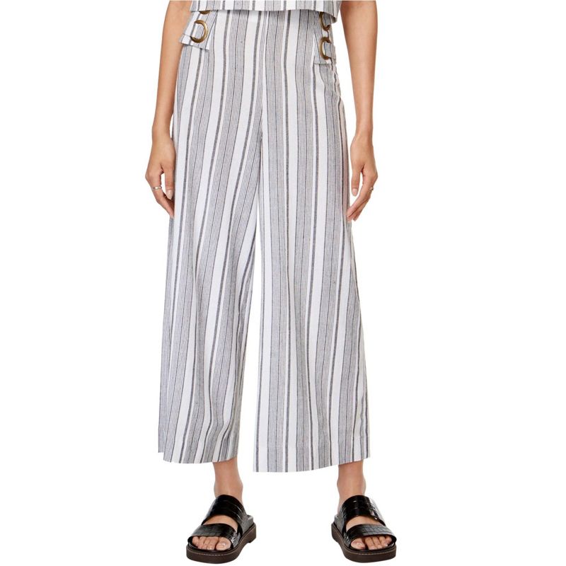 MinkPink Womens Deckside Striped Casual Wide Leg Pants, black, Medium