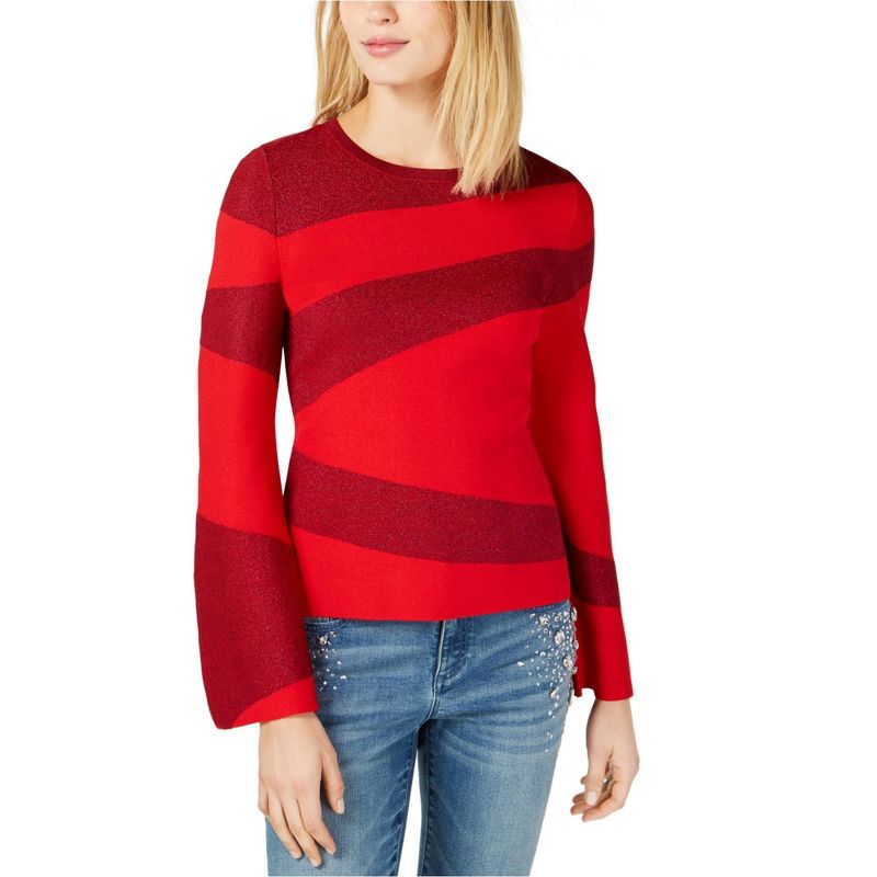 I.N.C International Concepts Womens Spliced Stripes Pullover Sweater, darkred, Large