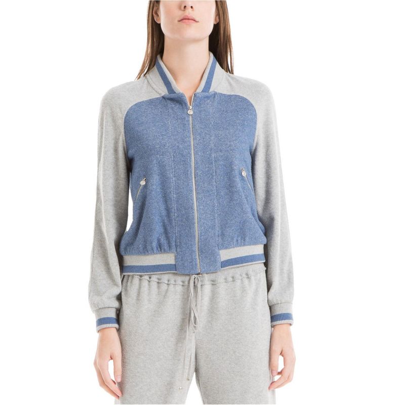 Max Studio London Womens Colorblocked Bomber Jacket, bluhgrey, X-Small