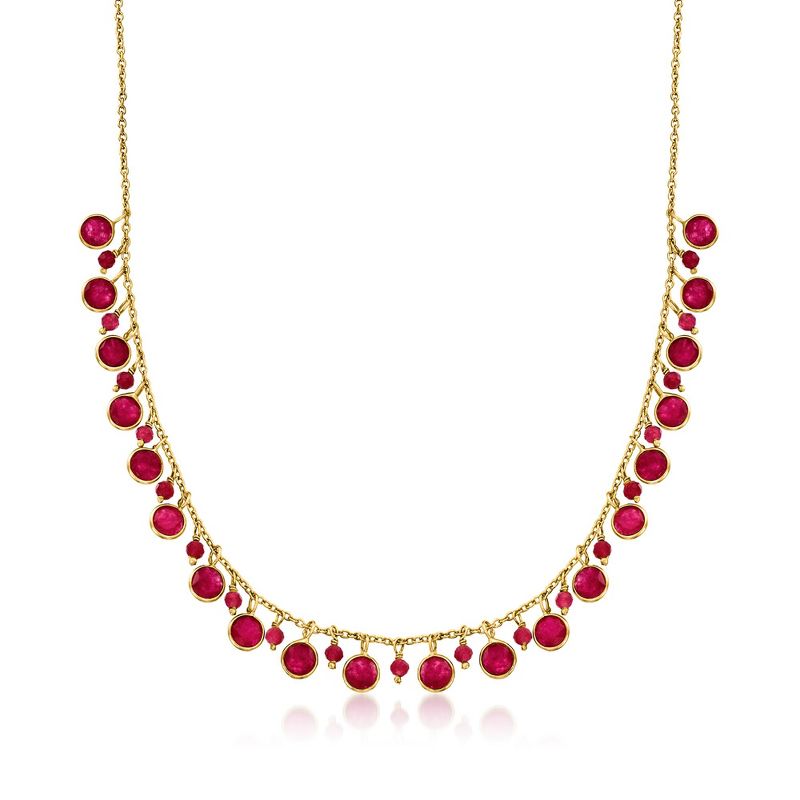Ross-Simons 16.90 ct. t.w. Ruby Drop Necklace in 18kt Gold Over Sterling Size 18