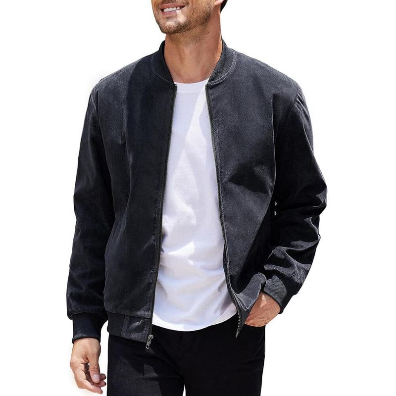 COOFANDY Men's Casual Varsity Jacket Vintage Lightweight Suede Bomber Jackets Navy Blue S