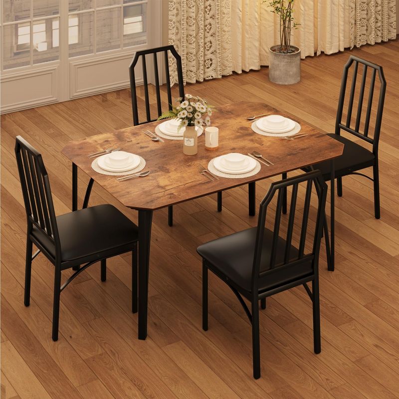 Dining Table Set for 4, Kitchen Table Chairs Set of 4, Dining Room Table Set for 4 Furniture with Kitchen Chairs Suitable for Small Space, Retro Brown