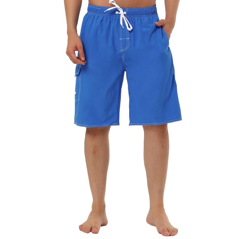 TATT 21 Men's Summer Solid Color Drawstring Elastic Waist Beach Board Shorts Royal Blue 32