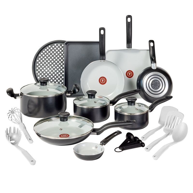 T-Fal Simply Cook 20pc Ceramic Nonstick Cookware Set Black