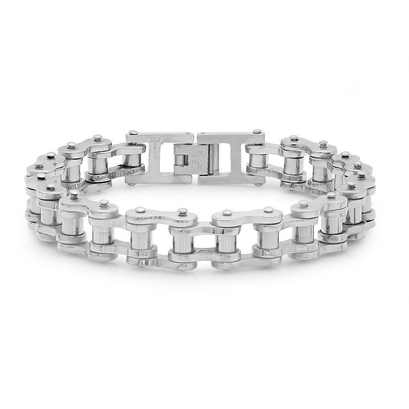 Steeltime Men's stainless steel bicycle chain bracelet. Color Options: Silver, Gold
