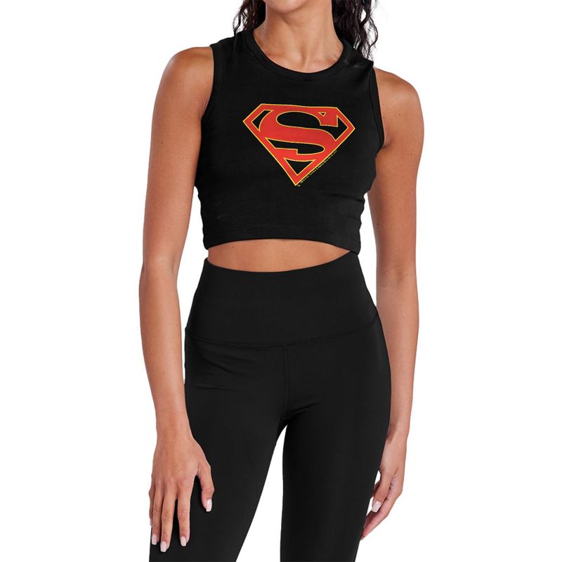 Women's Supergirl Logo Sleeveless Crop Top Tank Black X Large