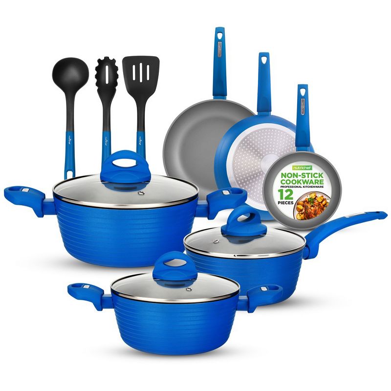 NutriChef 12pc Non-Stick Kitchen Cookware Set - Blue (NCCW12BLU)