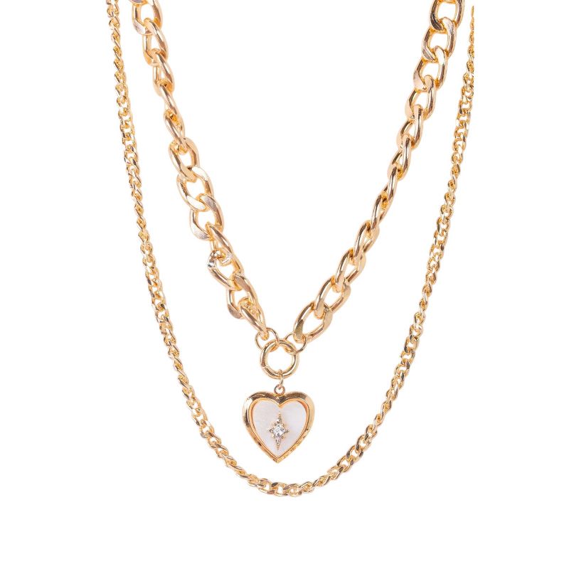 Slickblue Sailor Moon-Inspired Gold Chain Jewelry Set, Pearl Heart Pendant, Layered Necklace, 15.5" & 20"