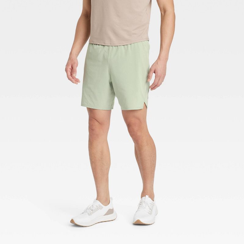 Men's 7" Active Light Lined Run Shorts - All In Motion™ Olive Green S: Recycled Polyester, Spandex, Moisture Wicking, Quick Drying
