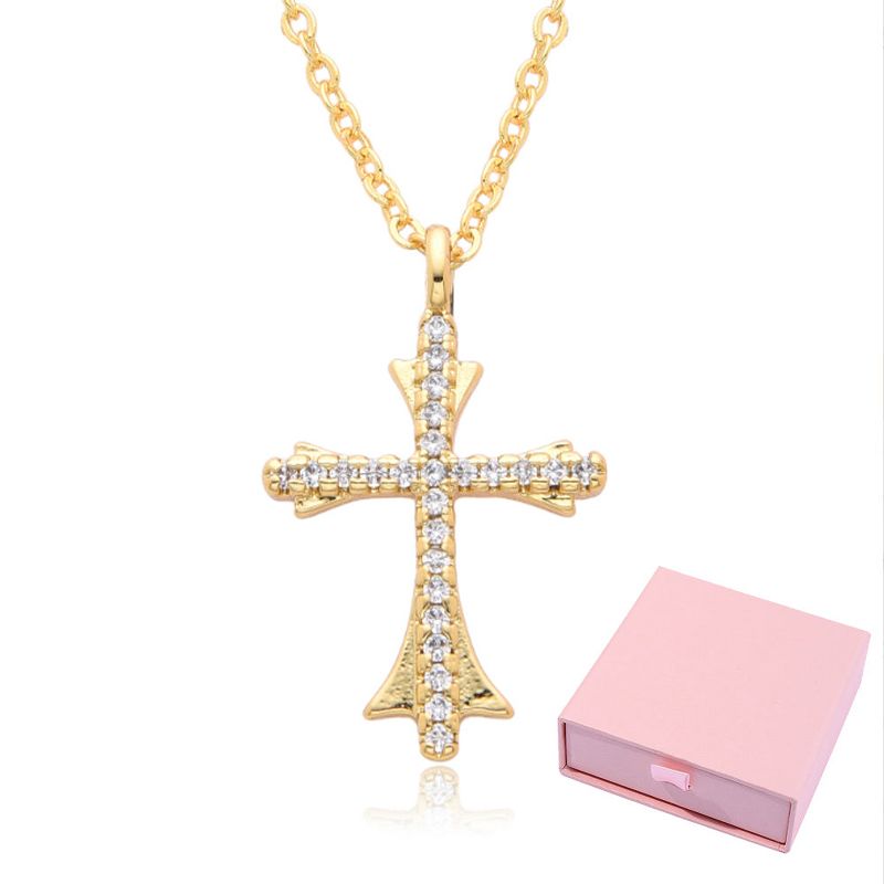 Cross Necklace for Women - Stunning Gold Jewelry, Vintage Cross Pendant with Zirconia Accents, 18K Gold Plated Copper Necklace