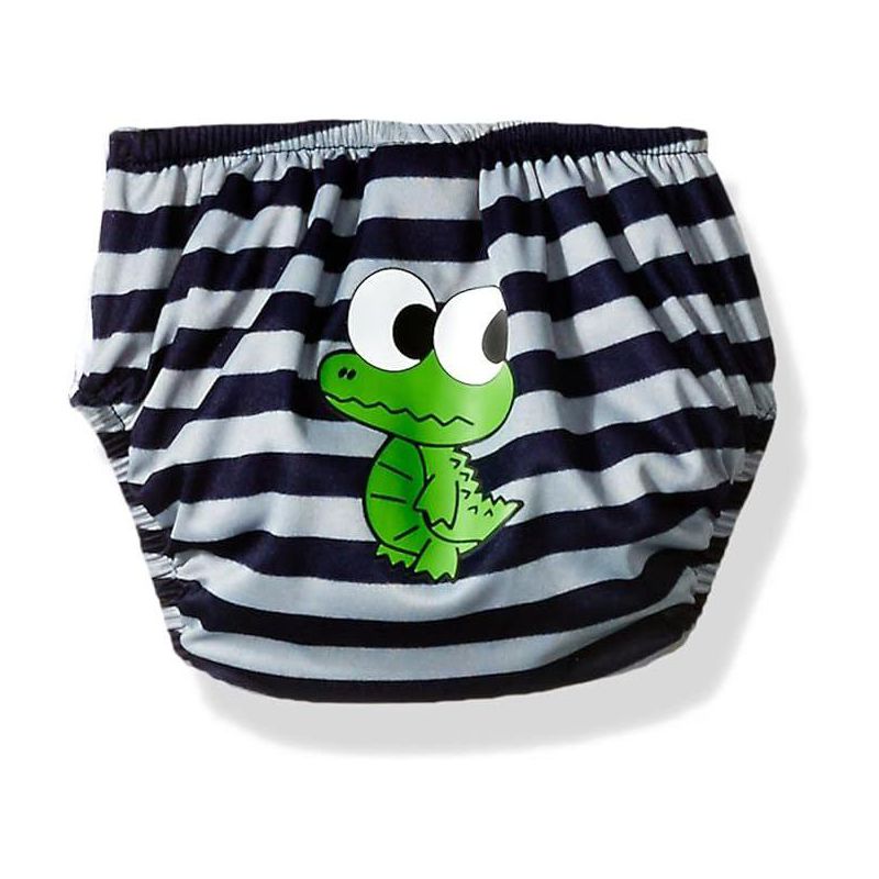 Kiko & Max Infant Boy's Striped Absorbent Reusable Swim Diaper, Alligator-Navy, Small