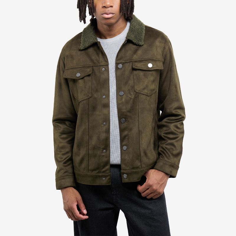 X RAY Men's Faux Suede Jacket With Faux Fur Collar in OLIVE Size XL