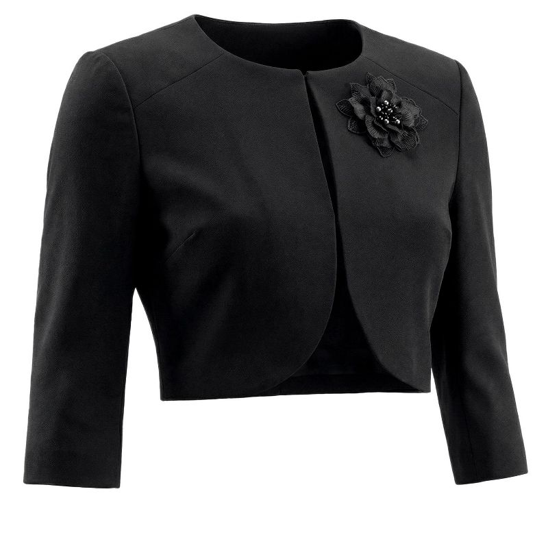 INSPIRE CHIC Women's Crew Neck Formal Bolero 3/4 Sleeves Open Front Cropped Shrugs Medium Black