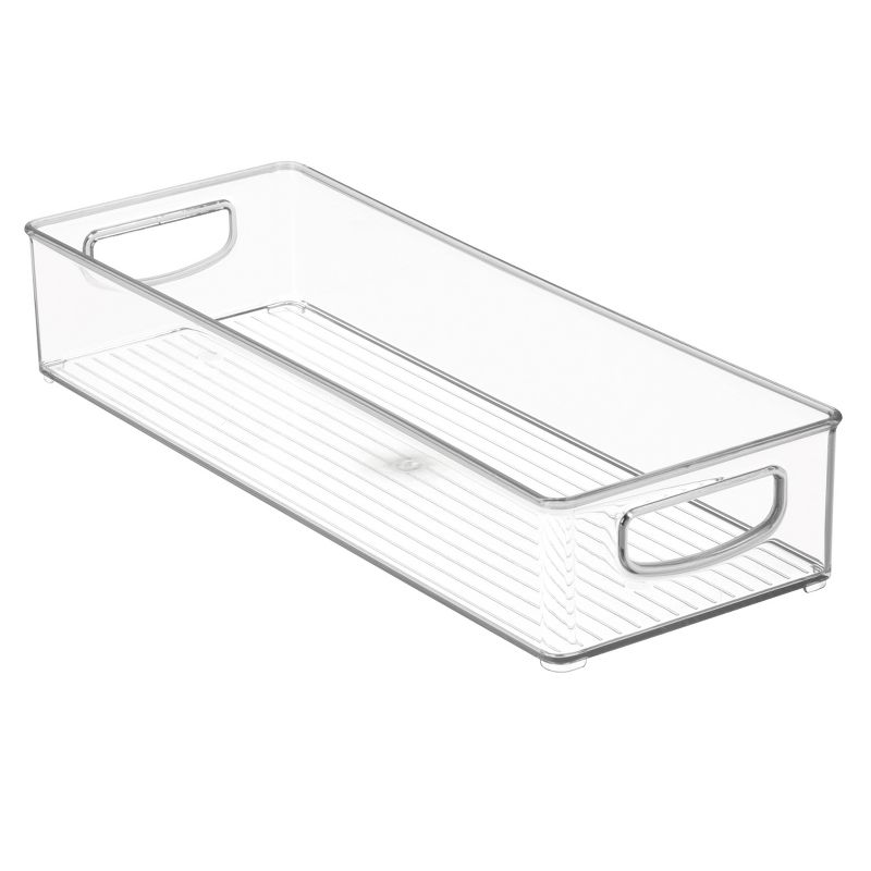 iDESIGN Kitchen Binz Plastic Stackable Organizer Tray with Handle Clear: Kitchen Cabinet Storage, 16"x6"x3", Spot Clean