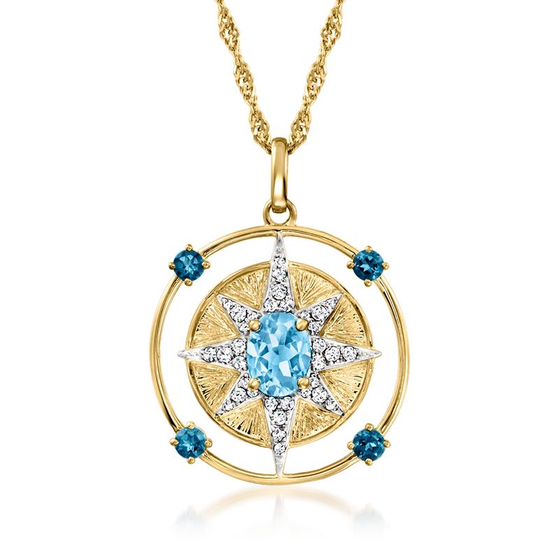 Ross-Simons 3.10 ct. t.w. Blue and White Topaz North Star Pendant Necklace in 18kt Gold Over Sterling Size