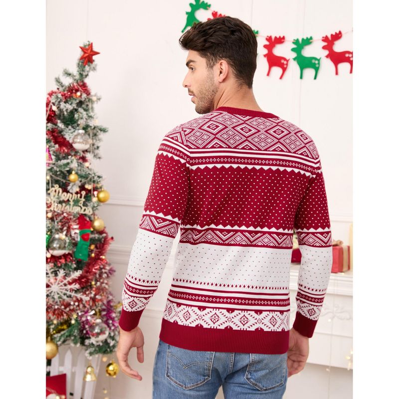Christmas Crew Neck Sweater For Men Casual Long Sleeve Reindeer s Knitted Pullover Sweater Red S