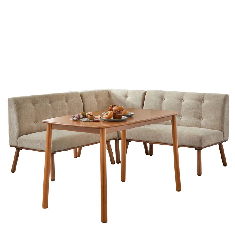 Buylateral 4pc Neha Mid Century Modern Breakfast Nook Dining Set Walnut/Beige: Upholstered Linen, Rubberwood Frame, Adult Assembly Required