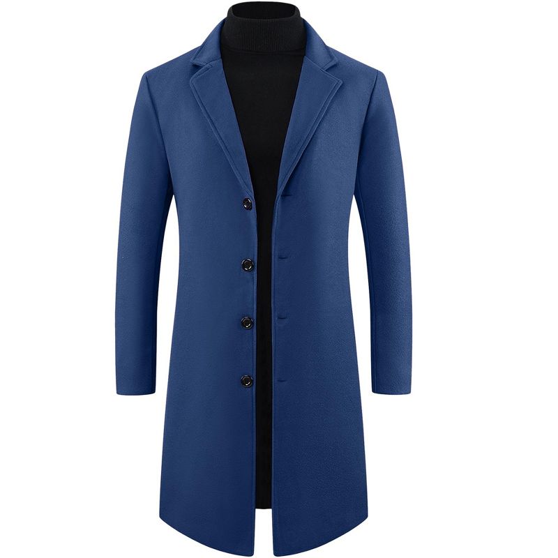 Lars Amadeus Men's Single Breasted Notch Lapel Formal Winter Long Overcoat Medium Dark Blue