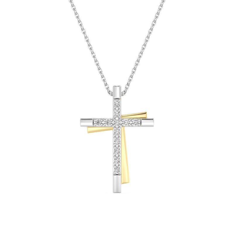Itsy Bitsy by Gilded 1/10 ct t.w. Lab Grown Diamond Cross Pendant Necklace in 14KT Gold Plated Silver, 18" Cable Chain