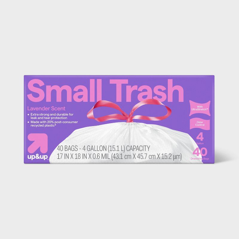 UltraStretch Drawstring Small Trash Bags - Lavender - 4 Gallon - 40ct - up&up™