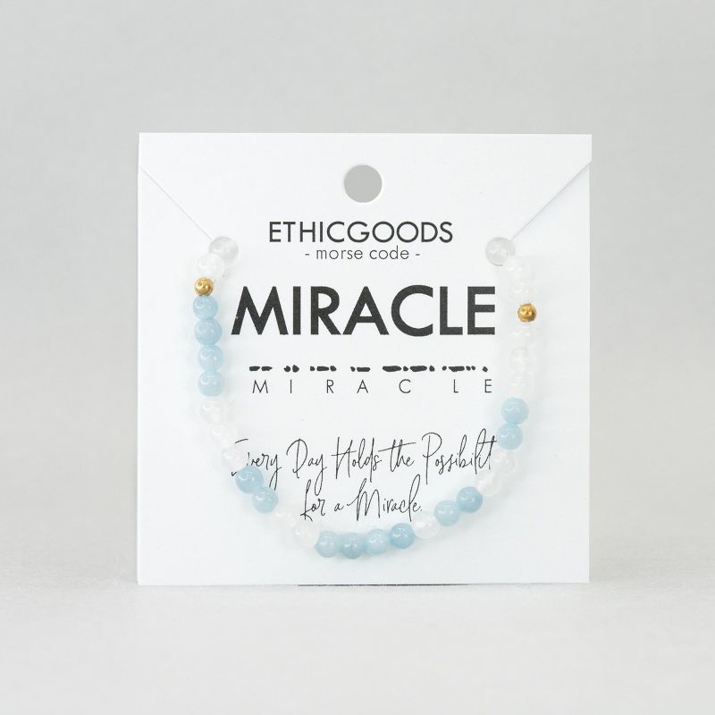 ETHIC GOODS Women's 4mm Morse Code Bracelet [MIRACLE] - Blue Sponge & Cloudy Glass