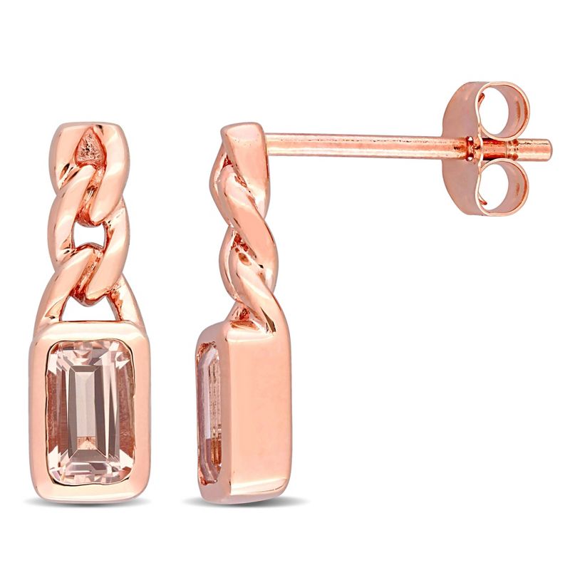 EVERLY JEWELRY | 10k Rose Gold 5/8 CT TGW Octagon Morganite Link Drop Earrings
