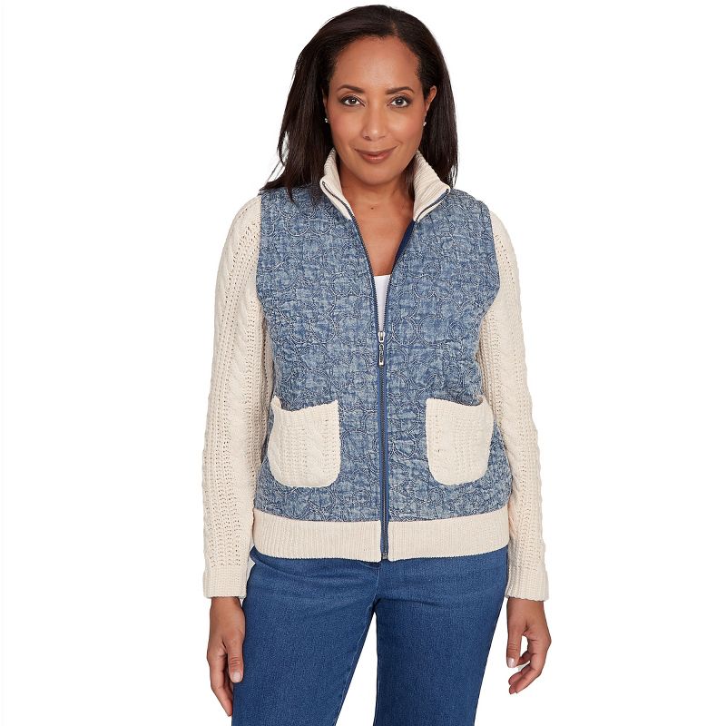 Alfred Dunner Women's Sweater Ribbed Quilted Jacket