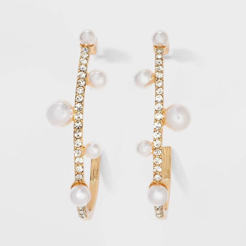 Pave Pearl Hoop Earrings - A New Day™ Gold
