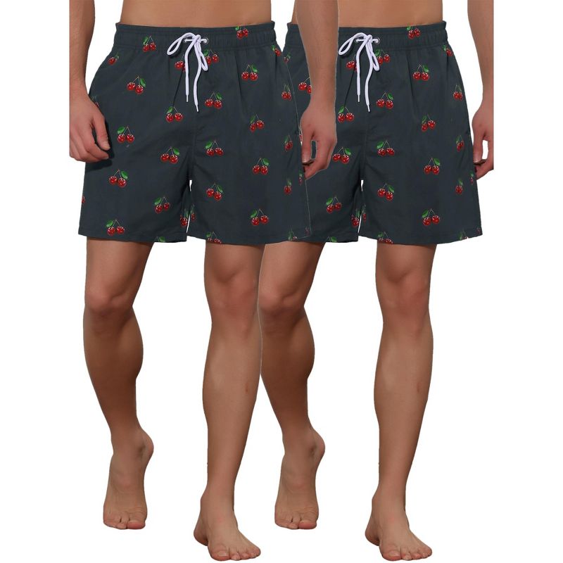 Lars Amadeus Men's Fruit-printed Drawstring Lightweight Holiday Board Shorts 2 Pack Red 30