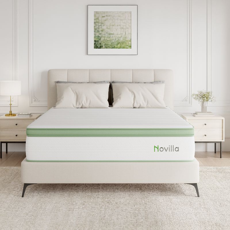 Novilla 14 inch Queen Memory Foam Hybrid Mattress with Innersprings for Pressure Relief and Motion Isolation