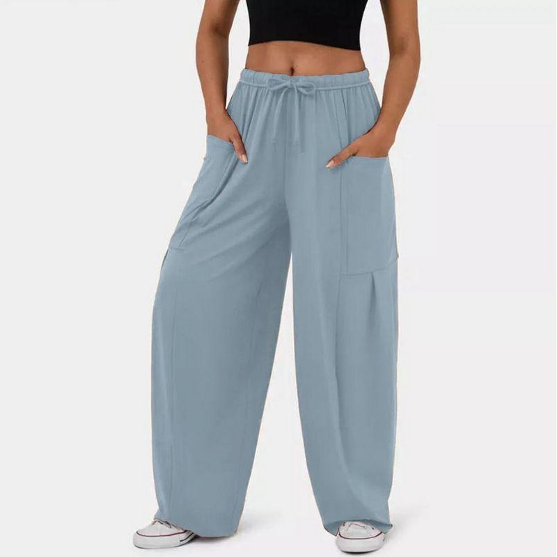 Coolmee Women's Wide Leg Pants Casual and Loose Trousers with Pocket Gray Blue XL