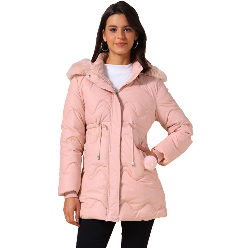 INSPIRE CHIC Women's Winter Thicken Puffer Faux Fur Removable Hood Warm Parka Jacket Medium Pink