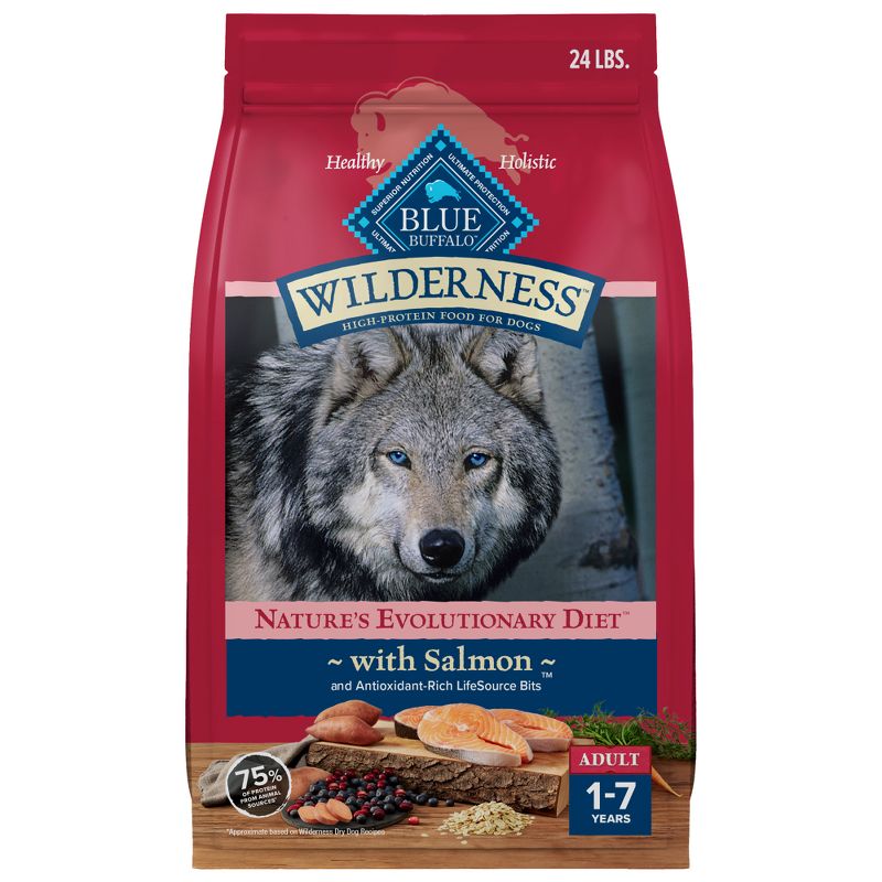 Blue Buffalo Wilderness High Protein Natural Adult Dry Dog Food plus Wholesome Grains, Salmon - 24lbs