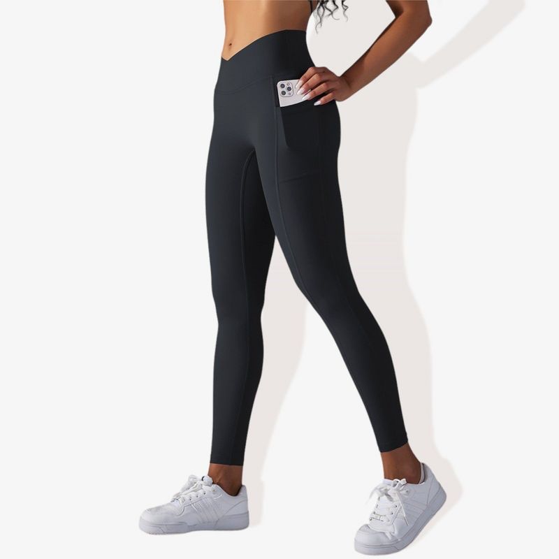 Anna-Kaci Active Women's Overlap High-Waisted with Pockets Seamless Yoga Workout Compression Tights- X Small, Black