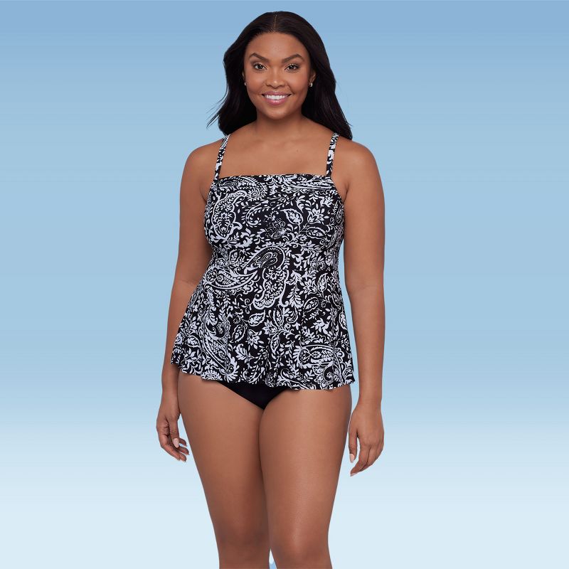 Trimshaper Women's Terri Adjustable Neckline Tankini Swimsuit Top - Boho Classic