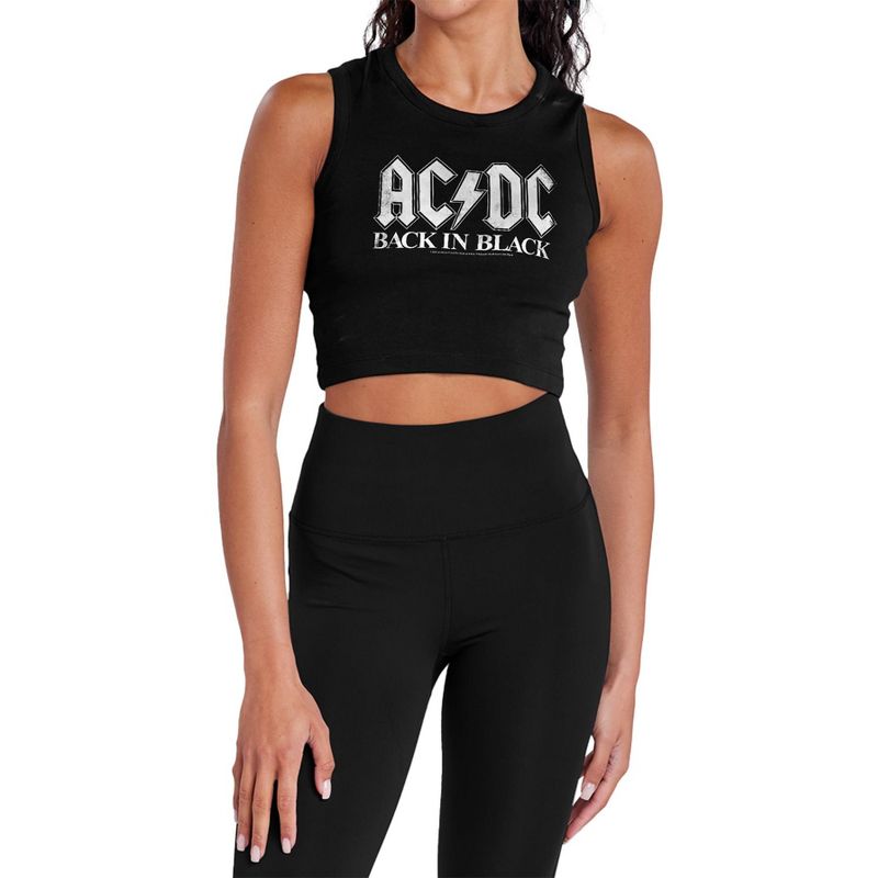 Women's Back In Black Sleeveless Crop Top Tank Black X Large