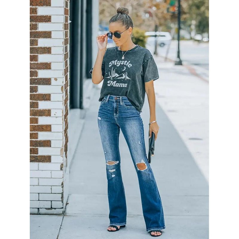 Jojoka Women's Flare Bell Bottom Jeans High Waisted Wide Leg Bootcut Jeans Stretchy Denim Pants Blue XS