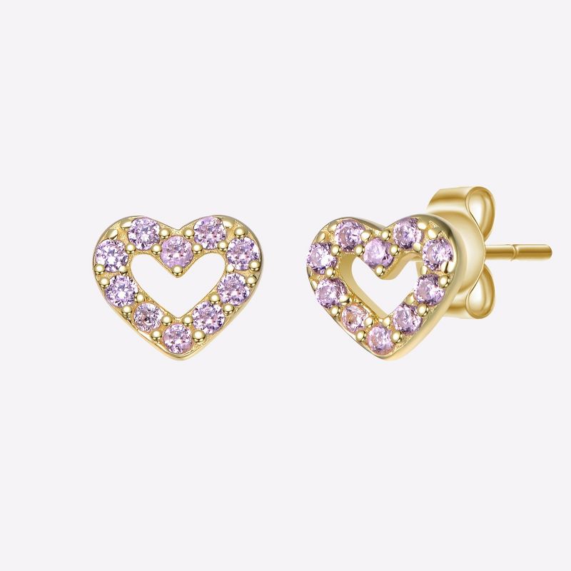 Guili Lustrous 14k Gold Plated Cubic Zirconia Pavé Heart Stud Earrings – Radiant, Sparkling Jewelry with a Timeless, Romantic Design