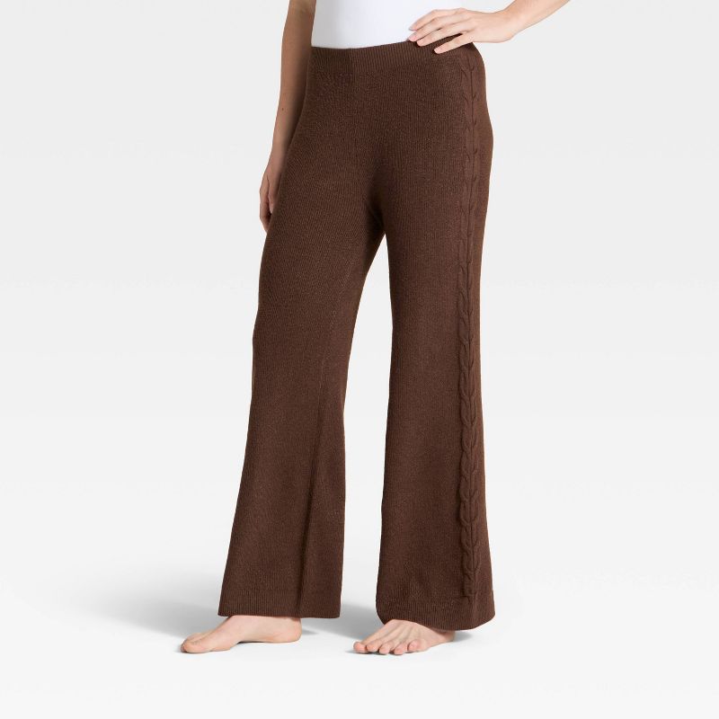 Women's Cable Sweater Wide Leg Pants - Auden™ Heather Brown XL