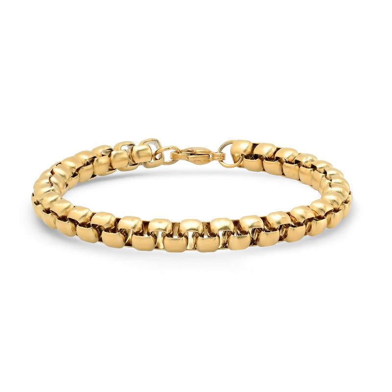 Steeltime Men's 18k gold plated stainless steel thick round box link bracelet