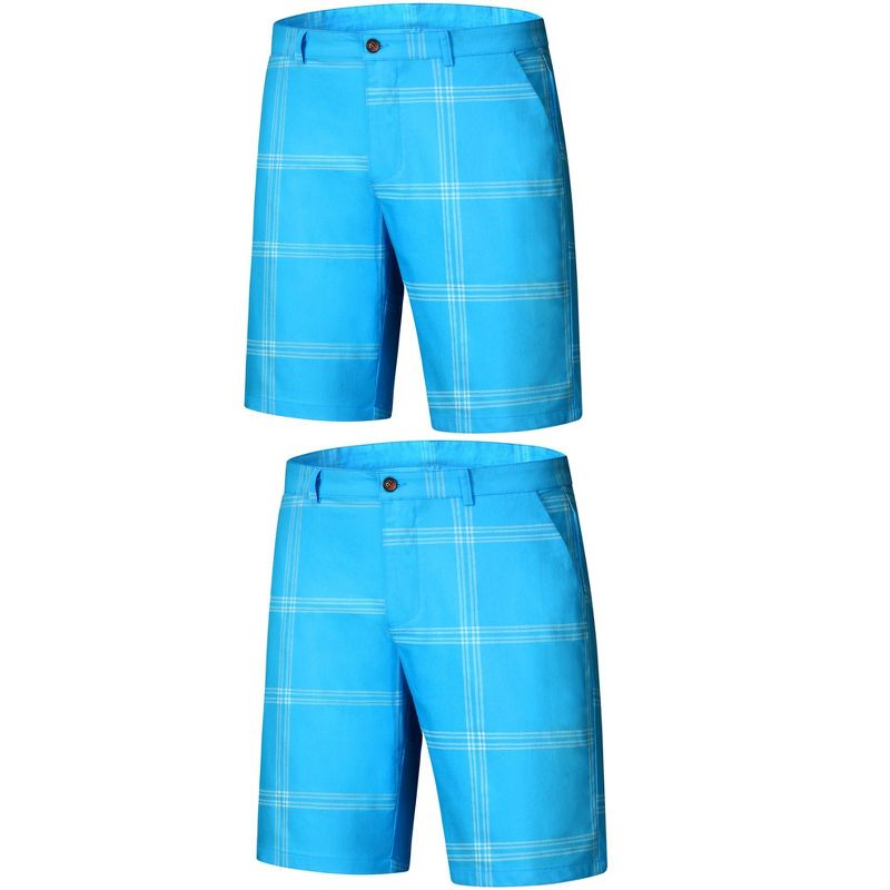 Lars Amadeus Men's Summer Flat Front Checked Chino Shorts 2 Packs Blue 34