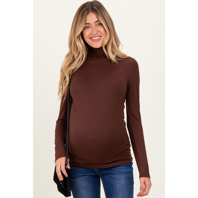 Pinkblush Brown Brushed Knit Basic Turtleneck Maternity Top Small
