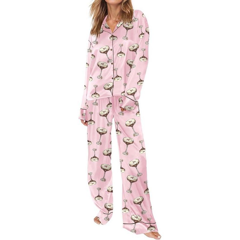 SHESHOW Pajamas for Women Set Long Sleeve Button Down Sleepwear 2 Piece Nightwear Women Pjs Sets 03-martini Drinks Pink M