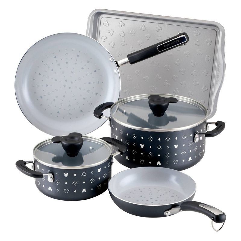 Farberware Disney Monochrome 7pc Ceramic Nonstick Cookware Set Black: Dishwasher Safe, Electric & Gas Compatible