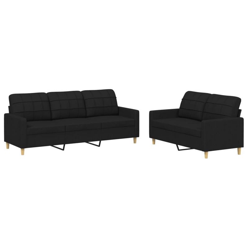 vidaXL Modern Sofa Set - Black Fabric Upholstered 2 and 3 Seater Sofas with Cushions - Enhanced Comfort, Living Room Lounging and Seating Furniture
