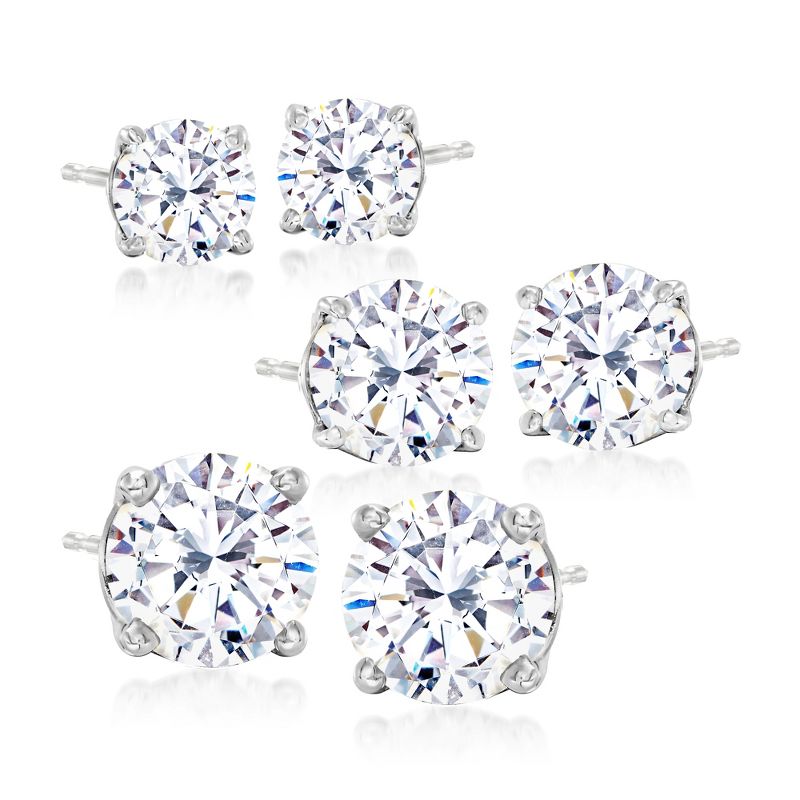 Ross-Simons 6.00 ct. t.w. CZ Jewelry Set: 3 Pairs Of Stud Earrings in Sterling Silver